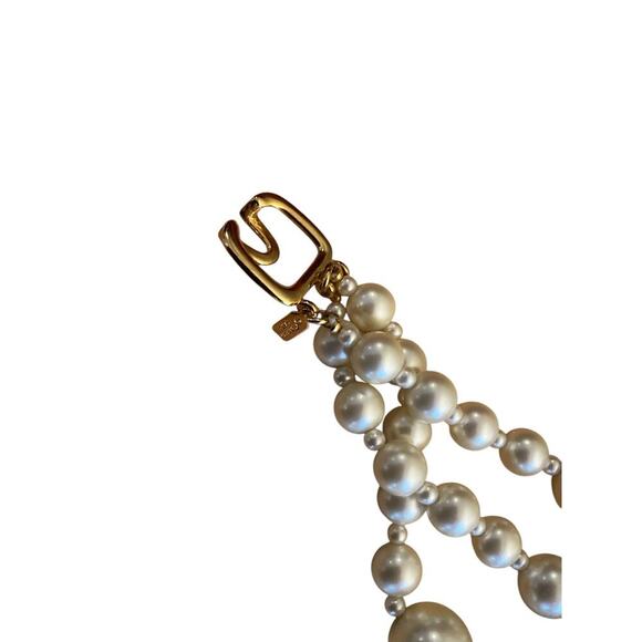 Kenneth Jay Lane Womens Pearl Necklace Three Layer Collar Gold Tone White NEW - Picture 3 of 3